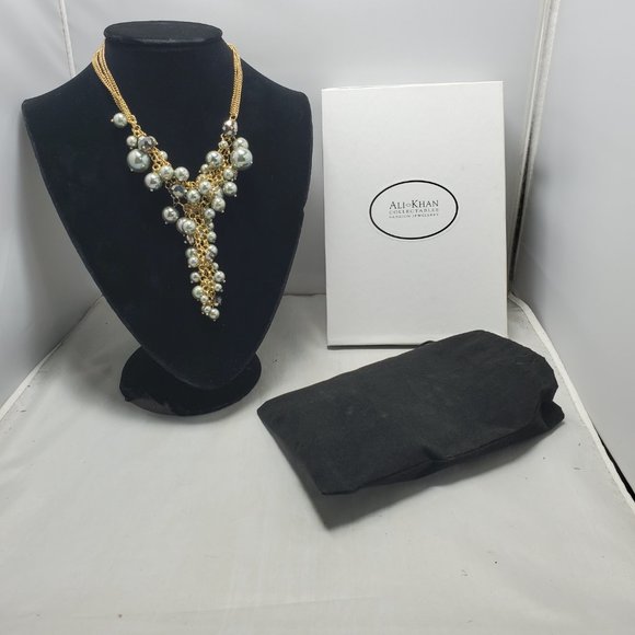 Ali khan Parisian green pearls and cluster necklace with crystal beads - Picture 2 of 8